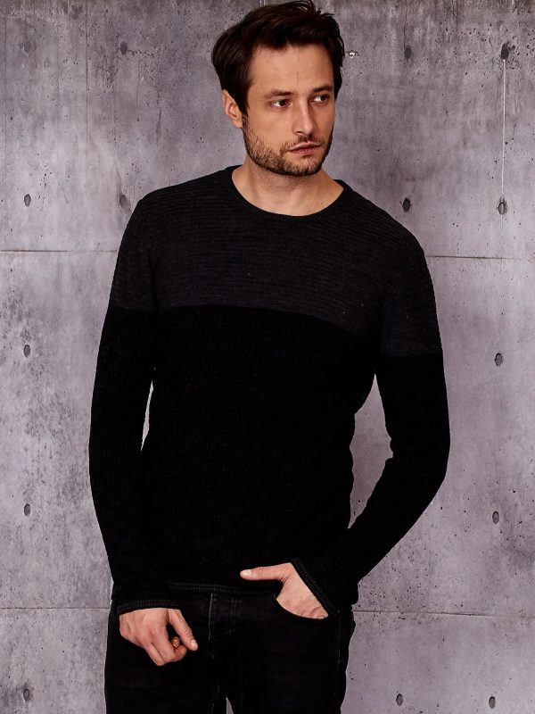 Wholesale Black Men's Sweater with Braided Module