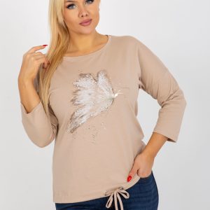 Wholesale Beige plus size women's blouse with appliqué and print