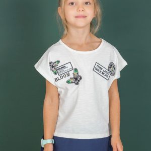 Wholesale Ecru t-shirt for girl with stripes