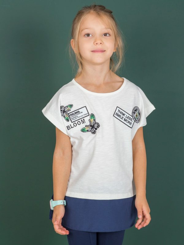 Wholesale Ecru t-shirt for girl with stripes