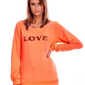 Wholesale Peach light sweatshirt with the inscription LOVE