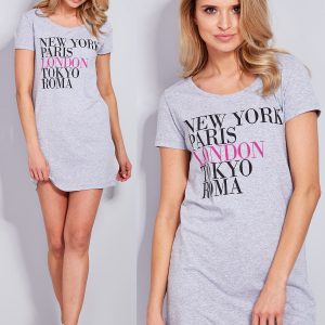 Wholesale Cotton light grey dress with city names