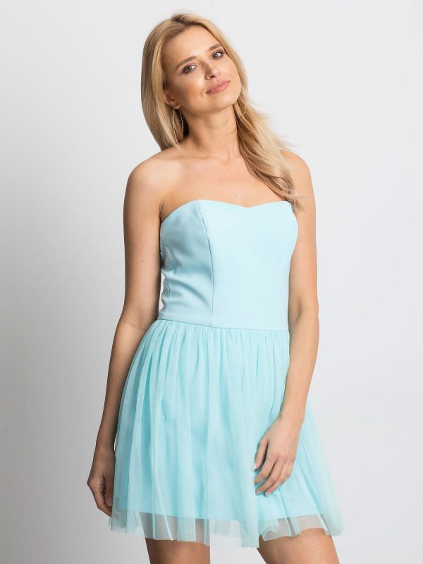 Wholesale Light blue strapless dress with tulle