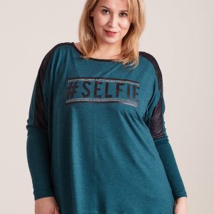 Wholesale Dark green blouse with plus size lettering and rhinestones