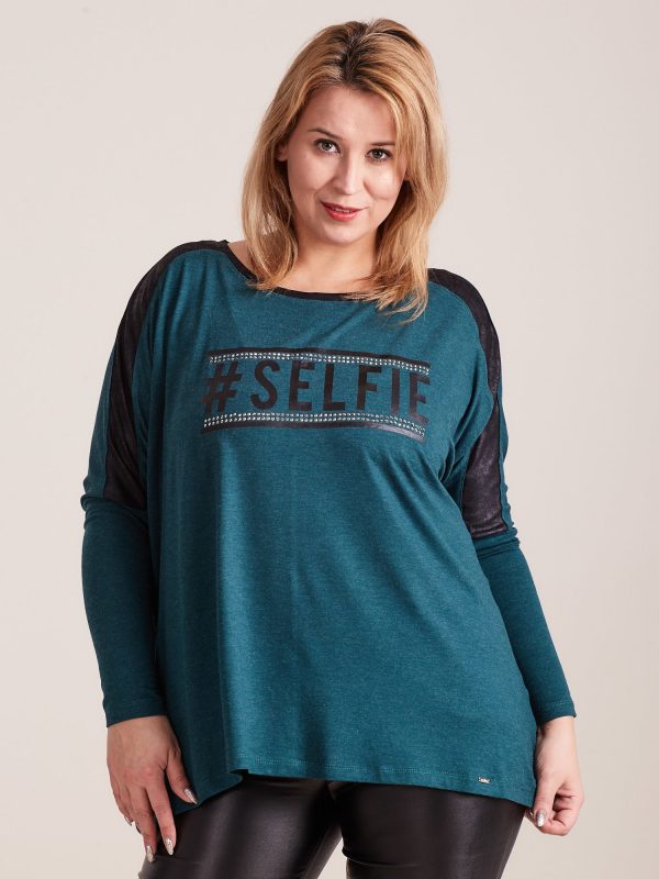 Wholesale Dark green blouse with plus size lettering and rhinestones