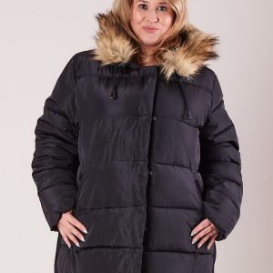 Wholesale Women's black quilted jacket with fur PLUS SIZE