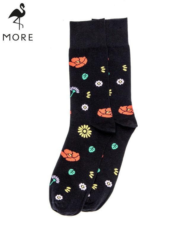 Wholesale MORE Black Men's Socks in Colorful Flowers