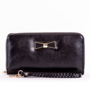 Wholesale Black long zipper wallet with decorative bow