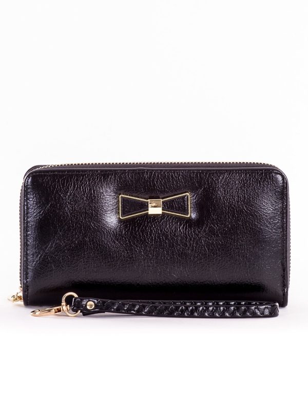 Wholesale Black long zipper wallet with decorative bow