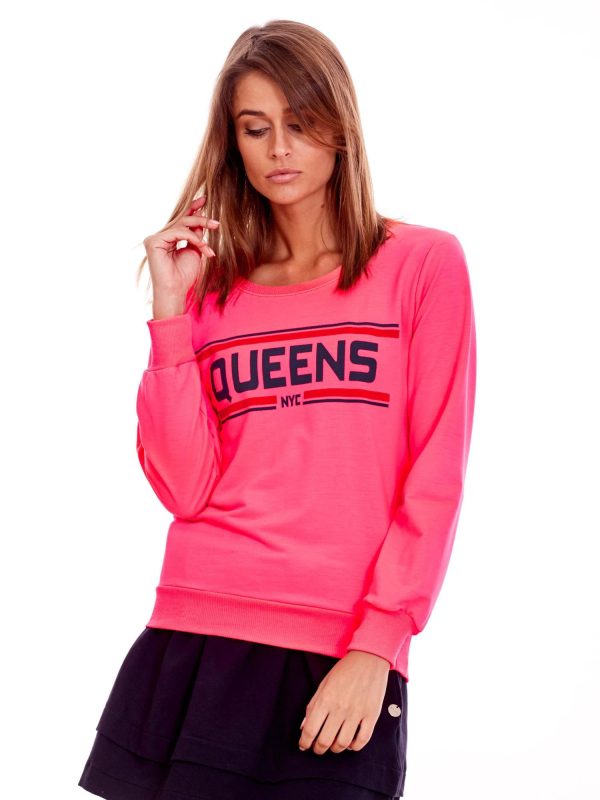 Wholesale Fluo pink lightweight sweatshirt with the inscription QUEENS NYC