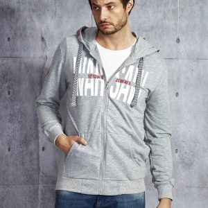 Wholesale Grey sweatshirt for men with inscription and patch