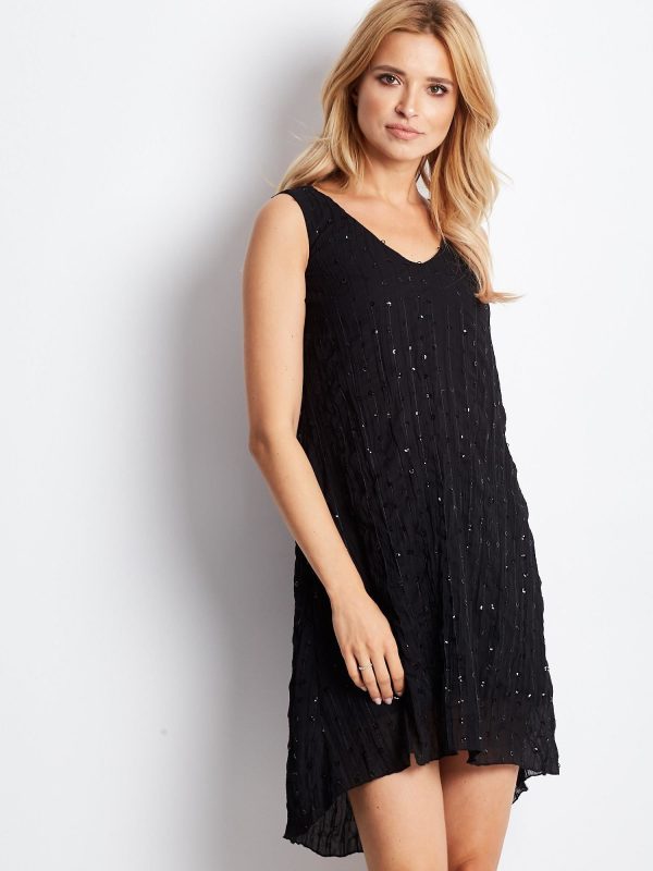 Wholesale Black dress with sequins and tie at the back