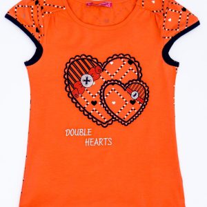 Wholesale Dark orange t-shirt for girl with hearts