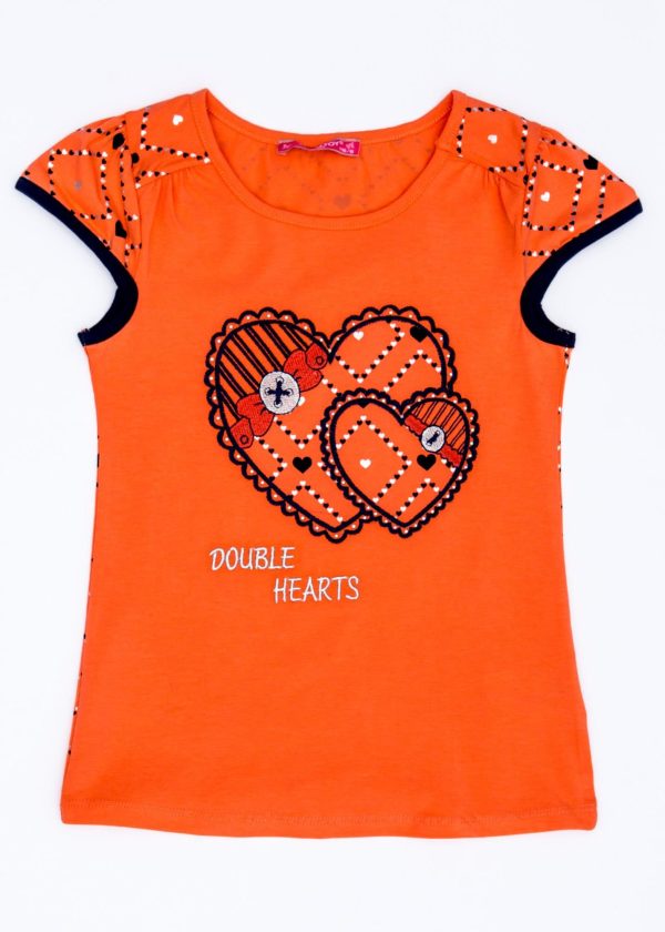 Wholesale Dark orange t-shirt for girl with hearts