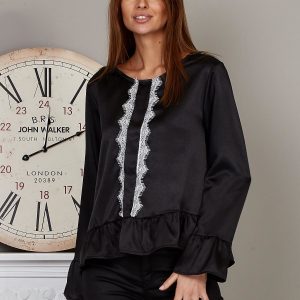 Wholesale Satin blouse with decorative lace black