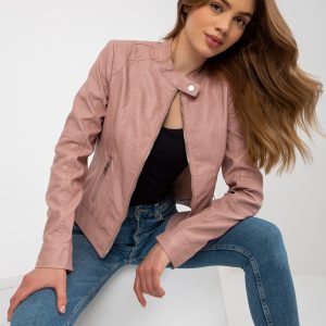 Wholesale Light pink eco-leather biker jacket with Eulalie pockets