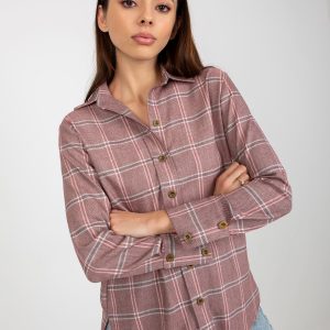 Wholesale Light Pink Women's Plaid Shirt with Shiny Thread