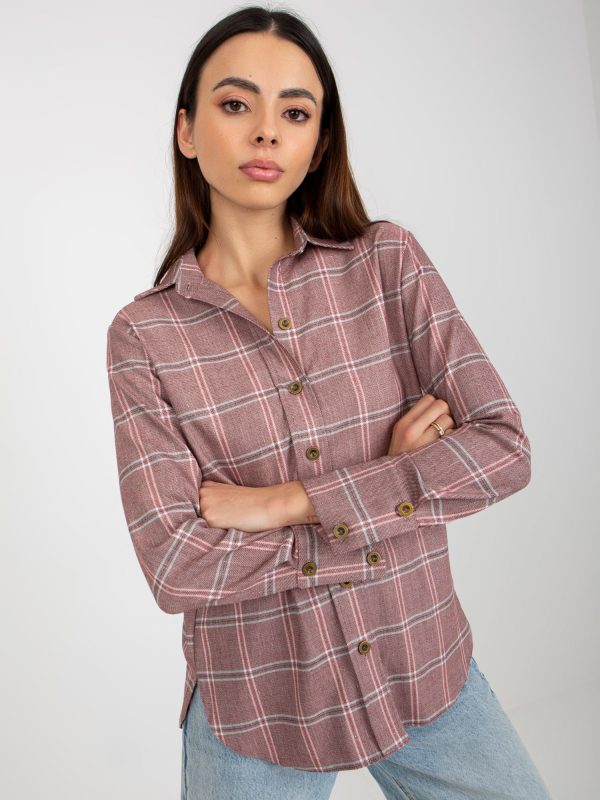 Wholesale Light Pink Women's Plaid Shirt with Shiny Thread