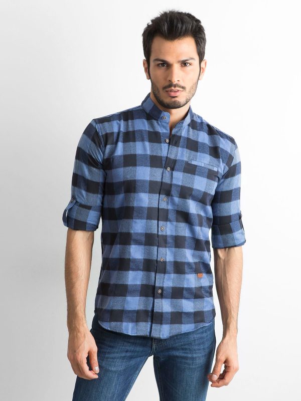 Wholesale Dark Blue Men's Slim Fit Plaid Shirt