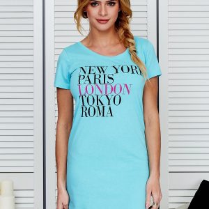 Wholesale Dress light blue cotton with city names