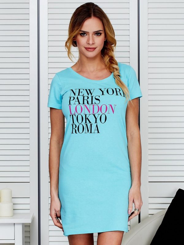 Wholesale Dress light blue cotton with city names