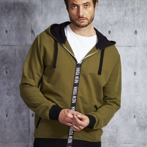 Wholesale Khaki men's sweatshirt with zipper inscription