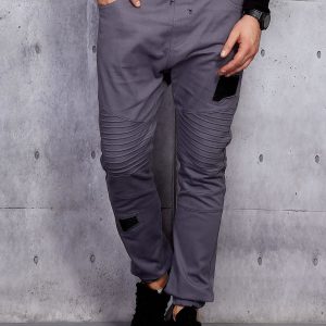 Wholesale Men's grey joggers pants with stitching and patches