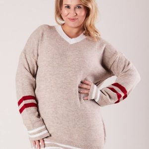 Wholesale Beige V-neck sweater PLUS SIZE