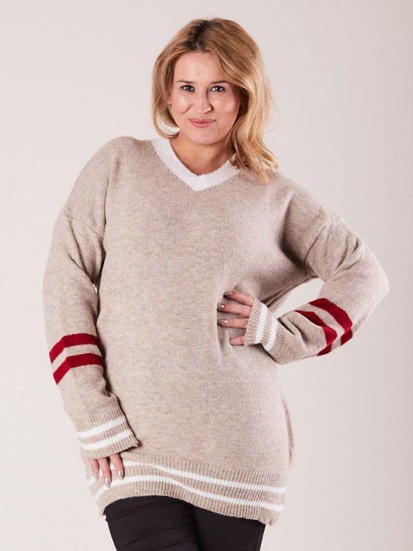 Wholesale Beige V-neck sweater PLUS SIZE