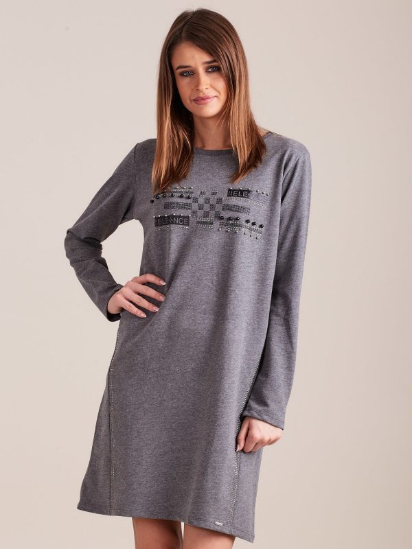 Wholesale Dark grey tracksuit dress with applique