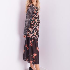 Wholesale BY O LA LA Maxi black dress with flowers and peas