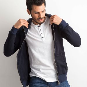 Wholesale Navy Blue Cotton Hooded Men's Sweatshirt