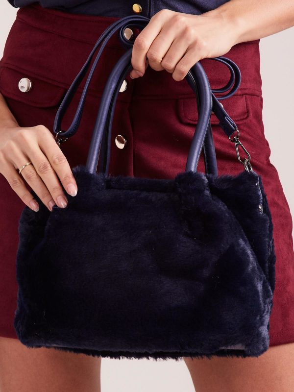 Wholesale Navy blue faux fur bag