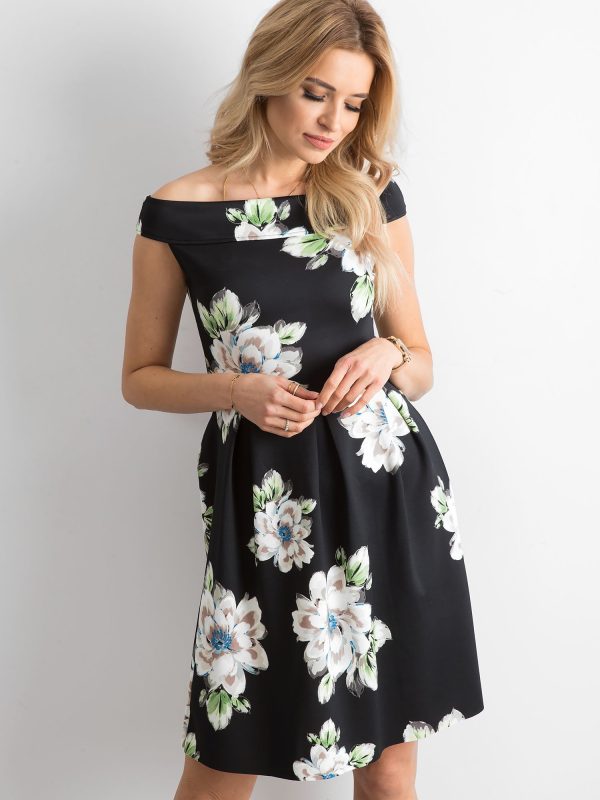 Wholesale Black floral dress with contrafolds