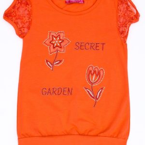 Wholesale Dark orange t-shirt for girl with flowers