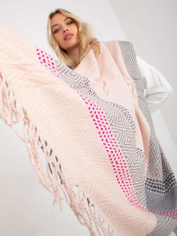 Wholesale Light Pink and Gray Women's Winter Shawl with Patterns