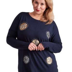 Wholesale Navy blue blouse with appliqué and beads PLUS SIZE