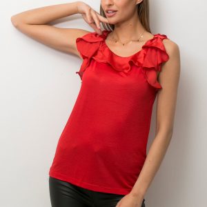 Wholesale Red blouse for women with frills at the neckline