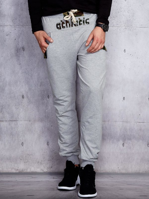 Wholesale Men's sweatpants grey with stripes and stripes