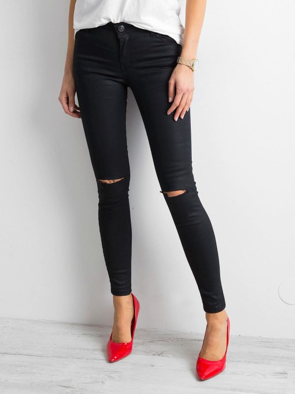 Wholesale Black skinny pants with slits