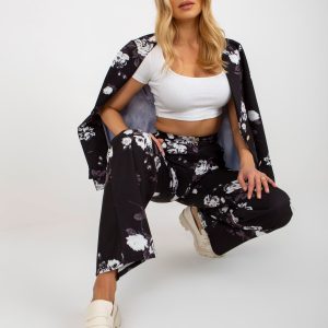 Wholesale Black Wide Fabric Floral Pants by Suit