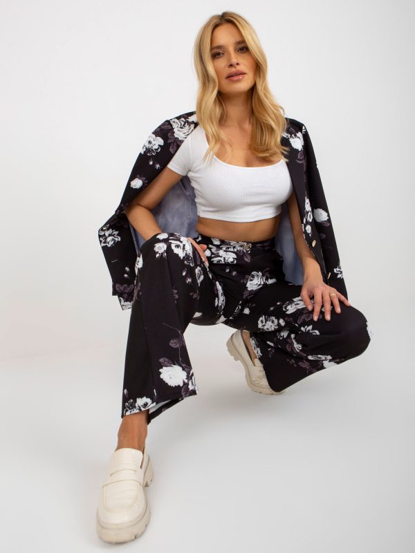 Wholesale Black Wide Fabric Floral Pants by Suit