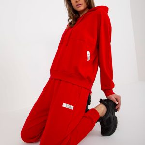 Wholesale Red Loose Sweatshirt Set with Hoodie