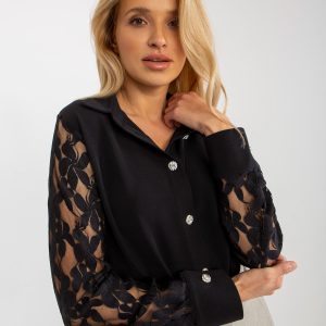 Wholesale Black elegant classic shirt with decorative sleeves