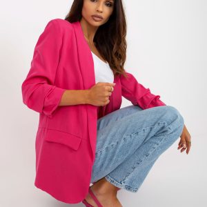 Wholesale Women's fuchsia jacket with ruffled sleeve OCH BELLA