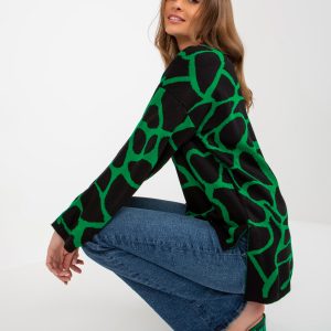 Wholesale Green & Black Patterned Wide Sleeve Oversize Sweater