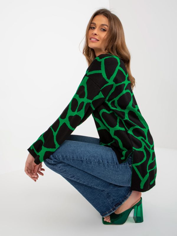 Wholesale Green & Black Patterned Wide Sleeve Oversize Sweater