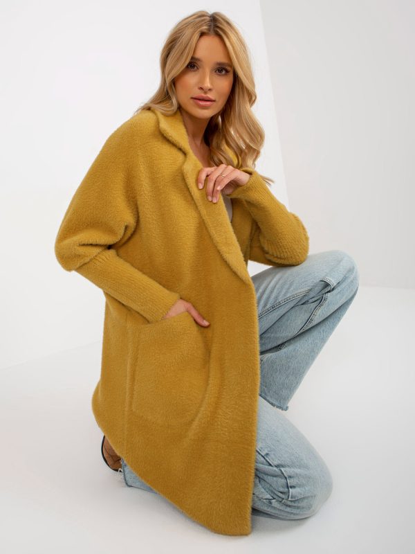 Wholesale Mustard loose alpaca coat with snap closure