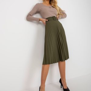 Wholesale Khaki midi pleated skirt with belt Ennice