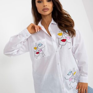 Wholesale White Women's Print Collar Shirt